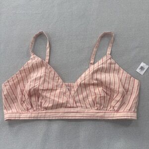 Old Navy Bralette Top Women's XL Cross-Front Poplin Smocked Striped Pink NEW